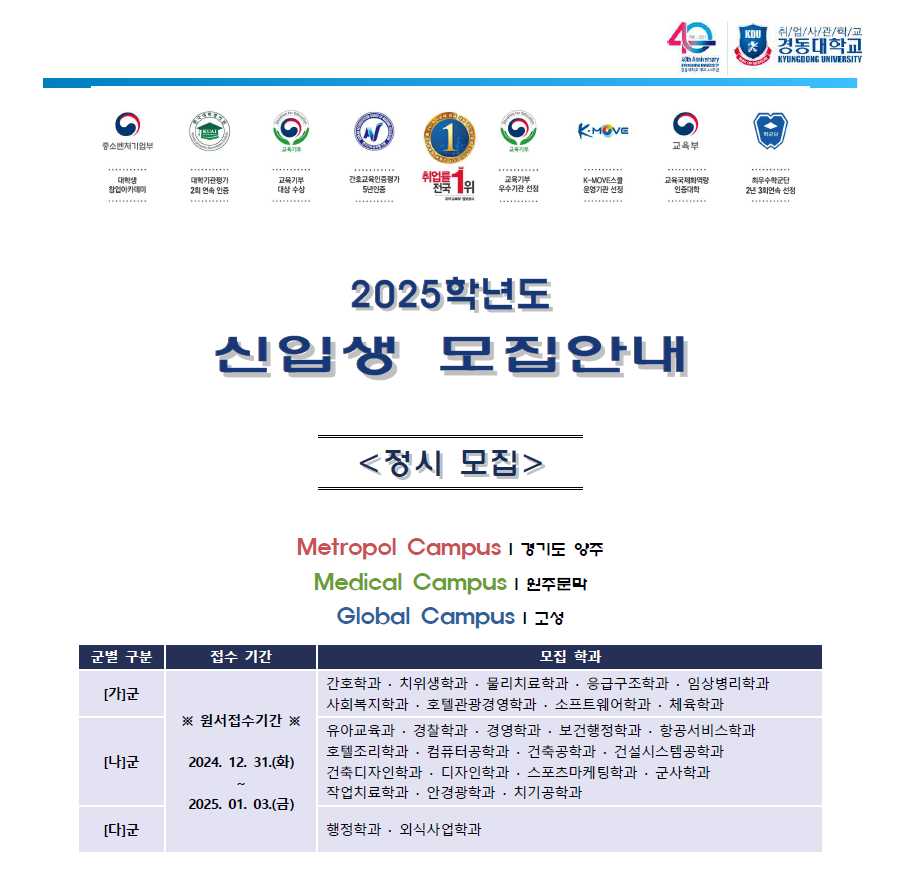 2025학년도 신입생 모집안내(정시모집)